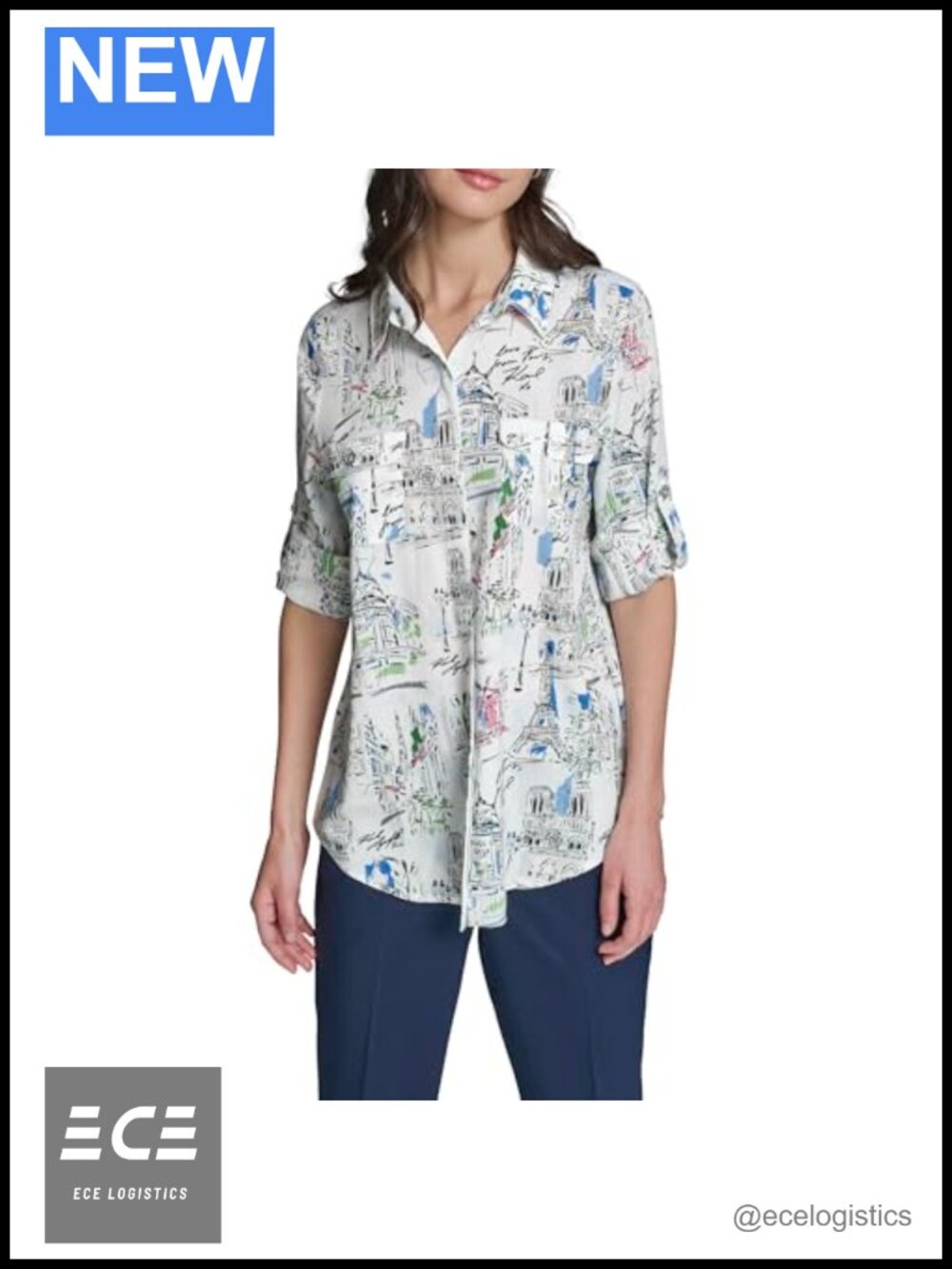 Karl Lagerfeld Womens Long Sleeve Button Down Floral Blouse